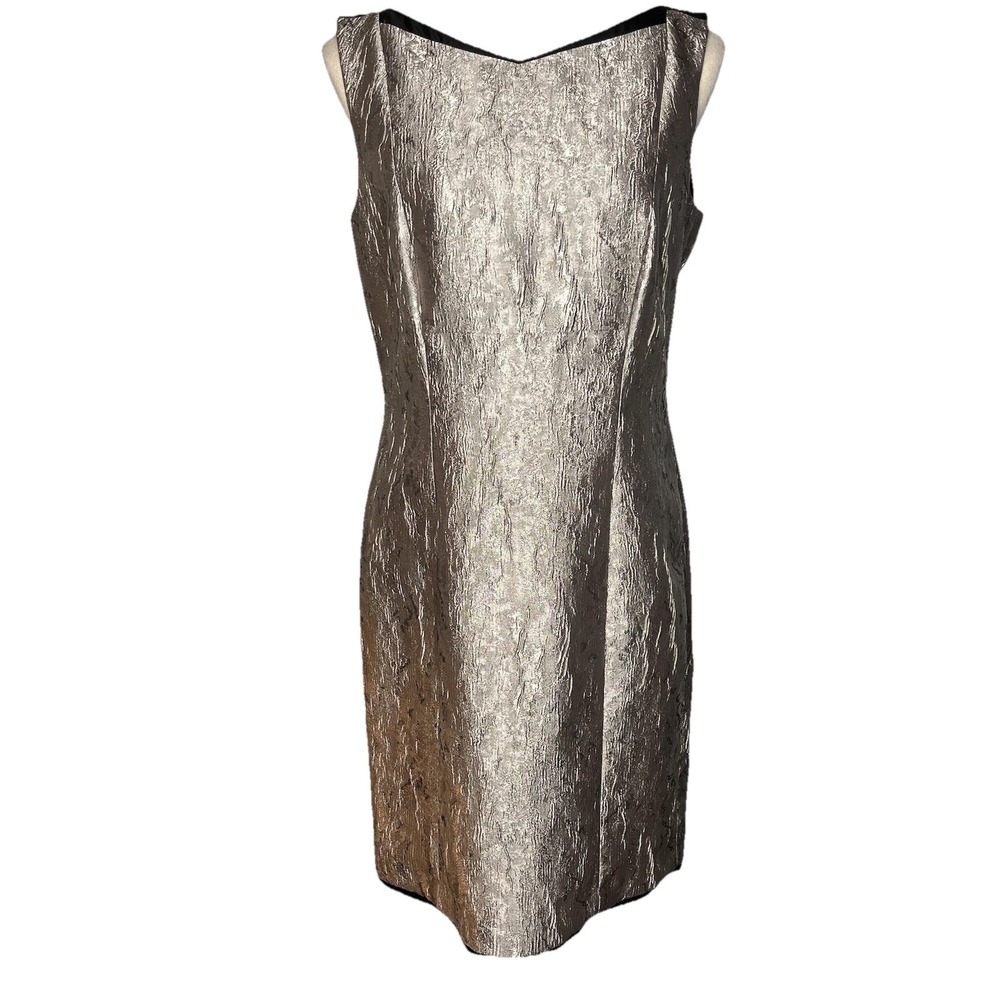 ANTONIO MELANI Womens Metallic Gold Black Accent Sleeveless Pencil Dress Sz 8